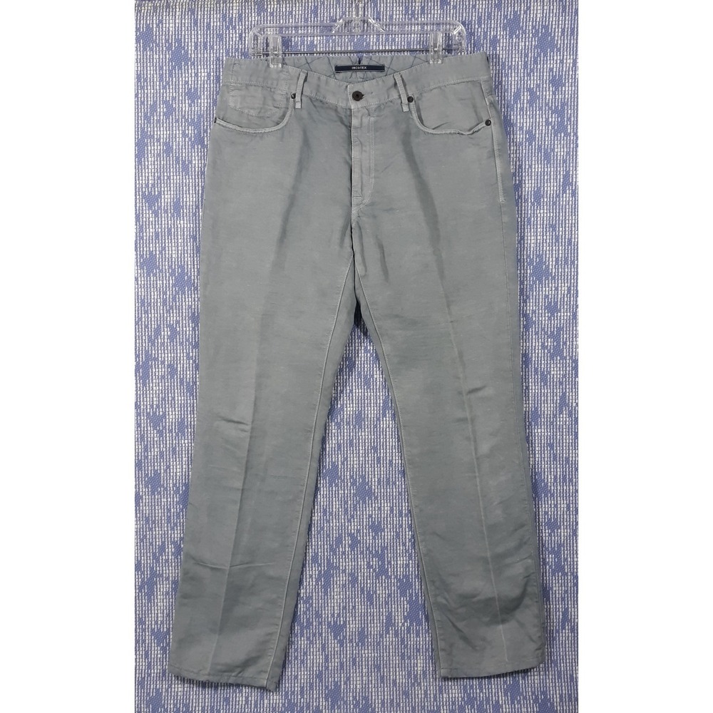 INCOTEX Chinolino Linen Blend Pants Mens 35 x 31 Light Blue Ray Regular